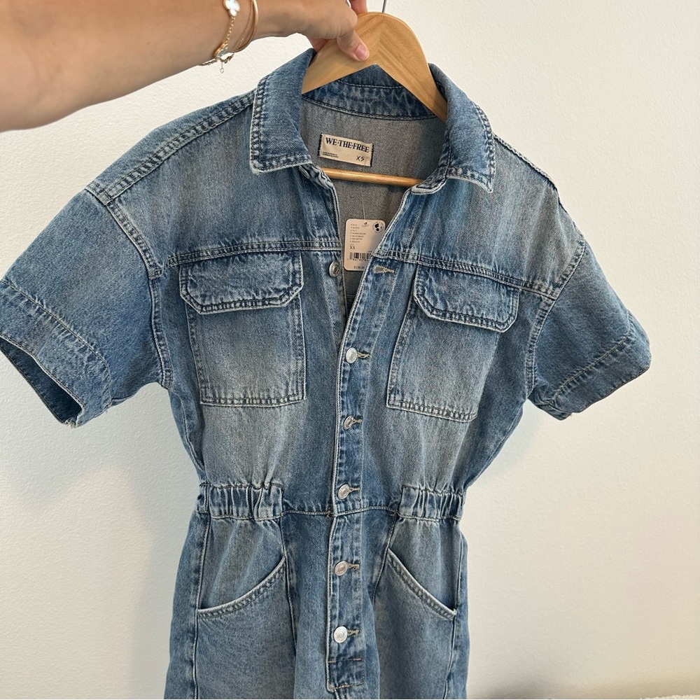 Free People Marci Denim Short Button Up Romper - Picture 6 of 7